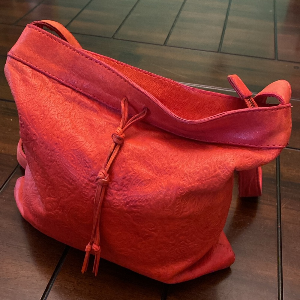 Lucky Brand Tooled Red Leather Crossbody Bag